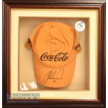 Lee Westwood Signed golf cap display featuring a Ping/Coca Cola cap with signature in black to peak,