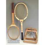 4x Assorted Tennis Rackets – Dunlop Fort Maxply with press, Dunlop Blue Flash Junior, University