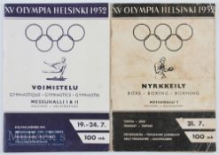 1952 Helsinki Olympics Programmes (2) for Gymnastics 19th to 24th July in good condition, plus