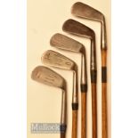 5x Assorted irons including The Scot No 2 mashie, deep faced mashie, Lotsirb mashie, Sherlock