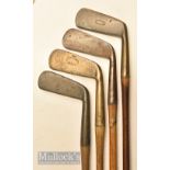 4x various gunmetal brass blade putters- 3x stamped with early Tom Stewart Snake cleek mark incl one