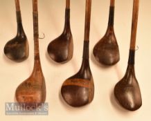 6x Good assorted socket neck woods – Tom Wilson Scottish Champion striped top deep face spoon,