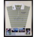 Rory McIlroy Signed golf t-shirt display with an Oakley t-shirt with sponsorship, signed to the