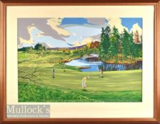 Reed, Ken – Gleneagles original gouache golf artwork for set of ltd ed prints - “The 13th Green on