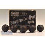 9x Rare unused black Silver Town guttie golf balls square mesh in original slide out sleeve box