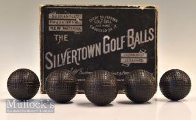 9x Rare unused black Silver Town guttie golf balls square mesh in original slide out sleeve box