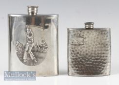 Golfer embossed pewter hip flask measures 11cm engraved with ‘One to have Worcester 07 Winner Day