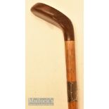 Unnamed dark wooden mallet putter head styled golf walking stick with white plastic insert and metal