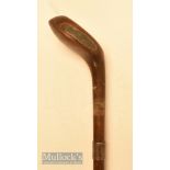 Wooden driver head styled browned stained persimmon golf walking stick with ivorine horn slip,