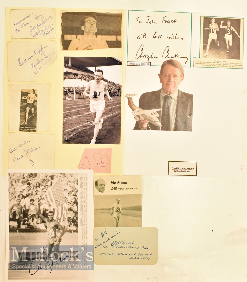 Selection of Athletic Autographs featuring Roger Bannister, Carl Lewis, Jonathan Edwards, McDonald