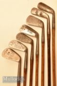 7x interesting assorted irons including Gibson Kinghorn “The Jove” spade mashie, Wm Gibson