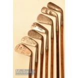 7x interesting assorted irons including Gibson Kinghorn “The Jove” spade mashie, Wm Gibson