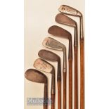 7x Various irons including James Braid Walton Heath “Helpers In Trouble” large head niblick, 2x