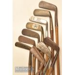 10x various brass and metal blade putters – incl Gem, wry, bent neck and Hesketh style examples,
