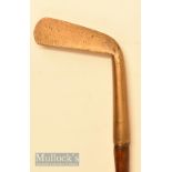 Early and rare brass/gun metal heavy blade well lofted putter c1880 with a very stout 4.75” hosel