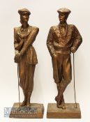 Austin Productions Cold Cast Resin Bronzed Finish Golfer Sculptures (2) one of a gent golfer and the