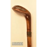 Stamped ‘Special’ dark stain high crowned wooden driver head styled golf walking stick with curved