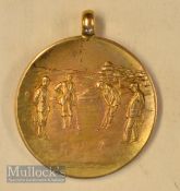 1928 Tobacco Challenge Bowl 9ct gold winners golf medal – with embossed Vic men’s golfing scene to
