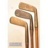 3x early brass blade putters – incl C Rochester and a centre balance – 1x with bowed shaft, all