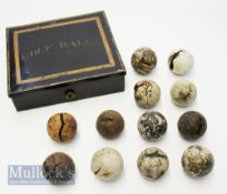 Interesting Black Japanned “Golf Ball” tin and golf balls – c/w hinged lid and lock (both rear panel