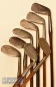 Selection of lofted and interesting irons to include round back niblick, Gibson Smith’s model anti