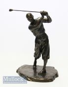 Fine Bronze Spelter Figure of a Golfer wearing plus two’s at the end of a follow through, indistinct