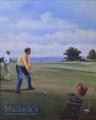 Matthews, Michael (1933-) golfing oil on board - Golfers Approaching Green (possibly Carnoustie) –