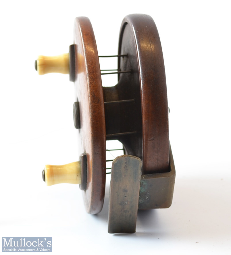 Rare J Atherton & Son Sheffield 4.5” mahogany wood and brass reel – with deep pillared drum core, - Image 3 of 4