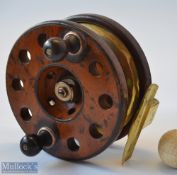 Early Milwards “Overseas” Wooden and Brass Frog Back 6” Big Game reel c1920 – with rear brass drum