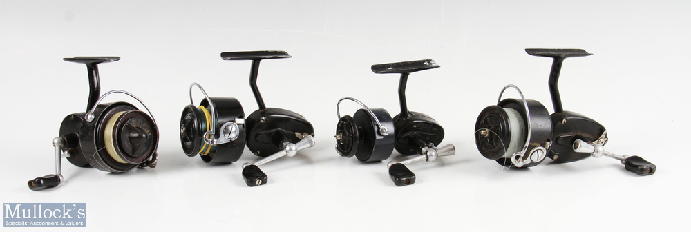 Selection of early Mitchell fixed spool reels including 300, unmarked 300, 308 and CAP 305 models in