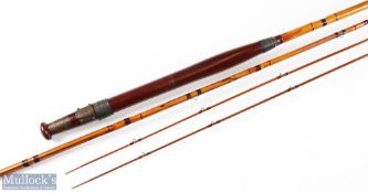 Hardy Bros Greenheart 10ft 6in fly rod 3pc plus spare tip, one ring, plus both tip rings missing,