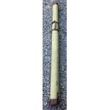 Canvas and leather rod carrying tube 60ins x 3 1/2ins, adjustable leather handle, leather cap and