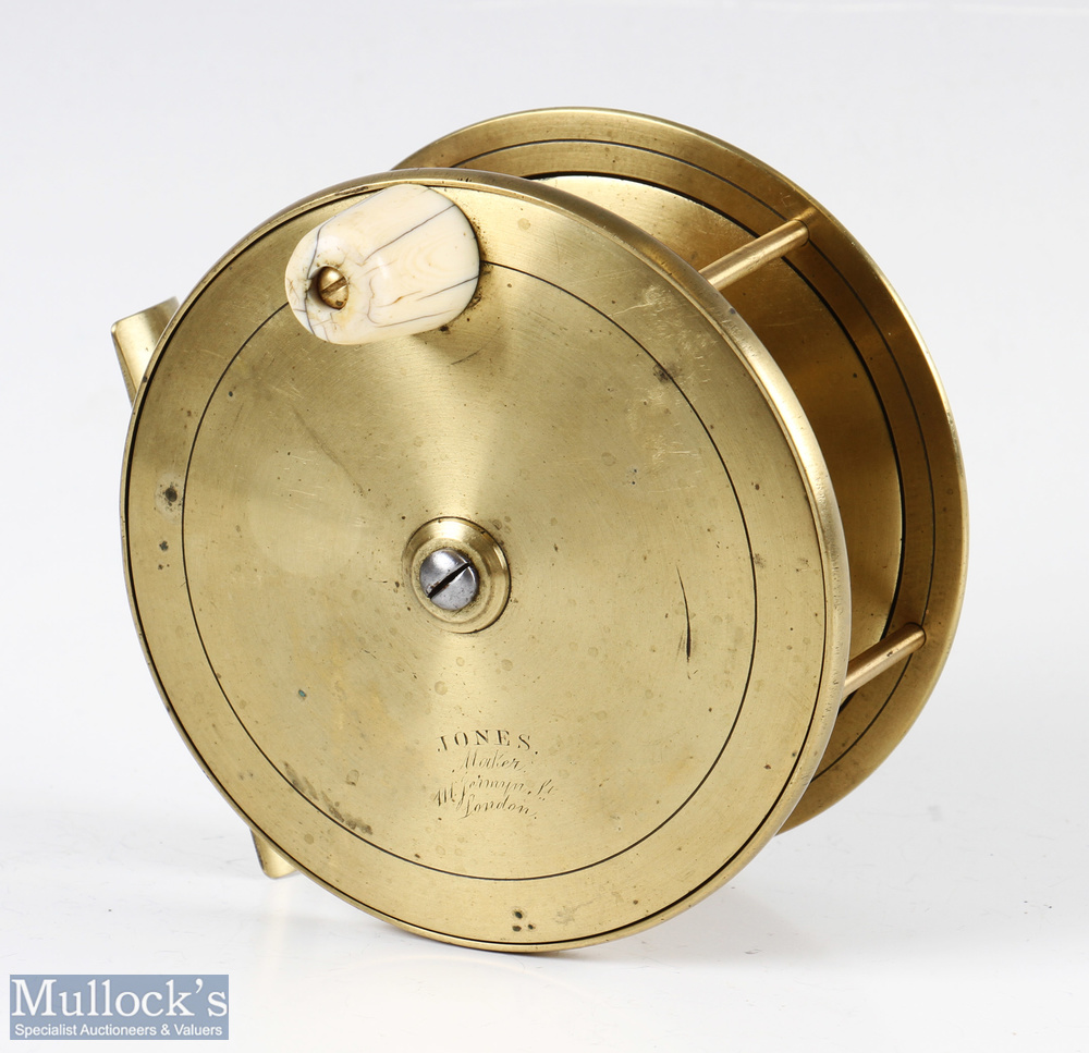 Victorian Jones Maker 111 Jermyn Street London 4 ½” all brass Salmon fly reel stamped with early