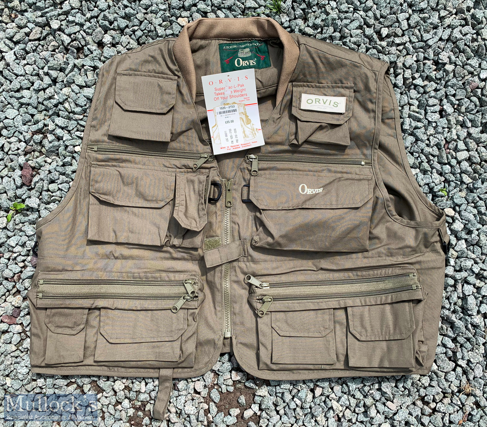 Orvis Super Tac-L-Pak Fly Fishing Vest in olive, size L, unused with tag