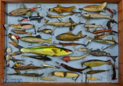 Interesting collection of various artificial fishing baits (36) to incl one, rubber, silk, brass,