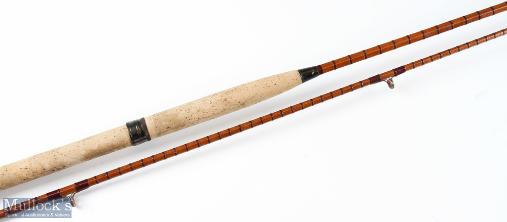 Unnamed 8ft 6in split cane fly rod 2pc with red agate lined butt/tip rings, with cloth bag