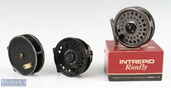 Fine K P Morritt Intrepid Rimfly lightweight 3 ¼” fly reel appears unused with maker’s box, together