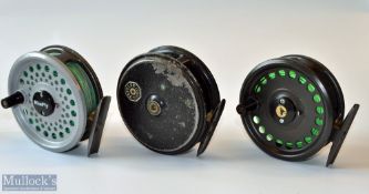 3x various fly reels - Allcocks Popular 3.5” trout fly reel black bobble finish constant check