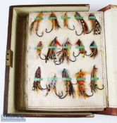 Large Collection of Gut Eye Salmon and Trout Flies in Leather Bound Book Type Case in various