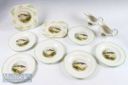 Selection of Woods Ivory Ware Tableware each having fish design incl 6x plates, 2x square plates, 2x