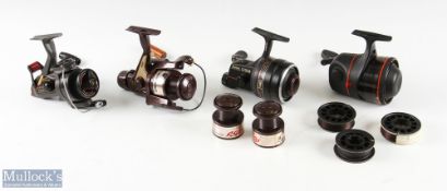 Selection of fishing reels featuring a Browning 9506 spinning reel with 2x spare spools, a Shimano