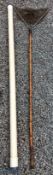 Whole cane and brass handled trout landing net with folding alloy head marked ‘Made in Great