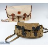 2 Vintage Canvas Fishing Bags one by Abu Garcia in cream colour with leather straps and edging