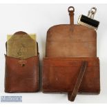 R Anderson & Sons Edinburgh leather fly wallet with parchment & cloth leaves, with a leather cast