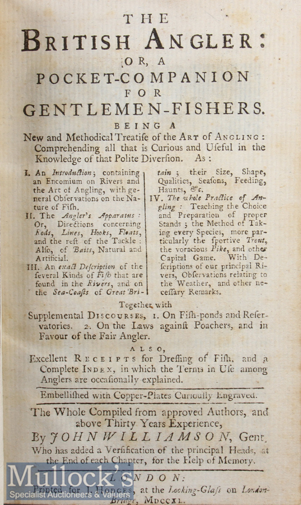 Williamson, John – The British Angler or a Pocket Companion for Gentleman Fishers, 1740, printed for - Image 2 of 2
