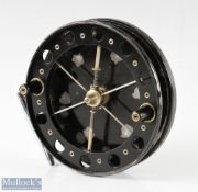 S Allcock Redditch 4 ½” Match Aerial centrepin reel in black mottled finish, chrome foot, spins