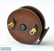 Rare J Atherton & Son Sheffield 4.5” mahogany wood and brass reel – with deep pillared drum core,