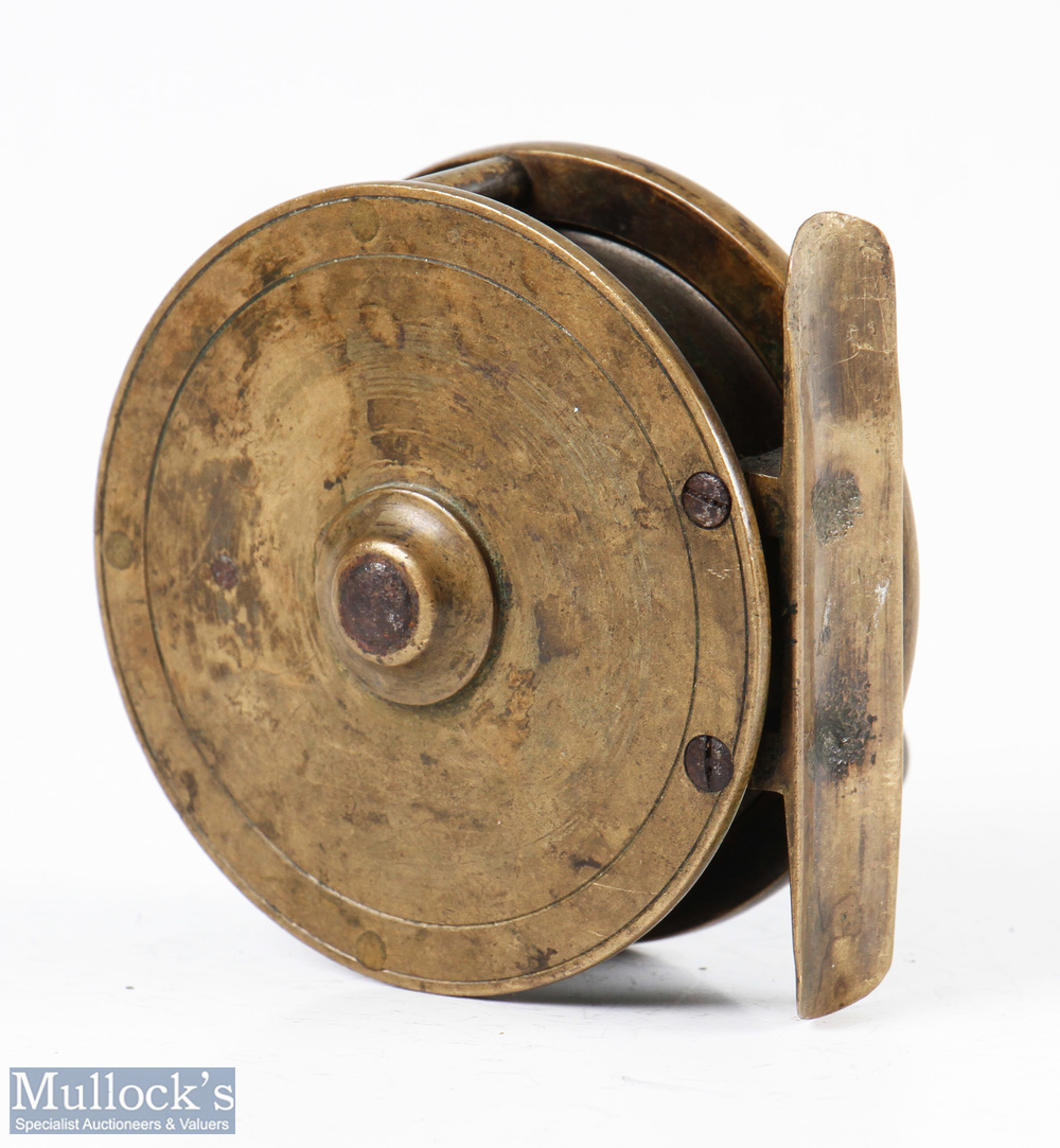 Struan Patent 2 ½” narrow drum all brass reel stamped ‘Struan Patent’ to dish style faceplate, - Image 2 of 2