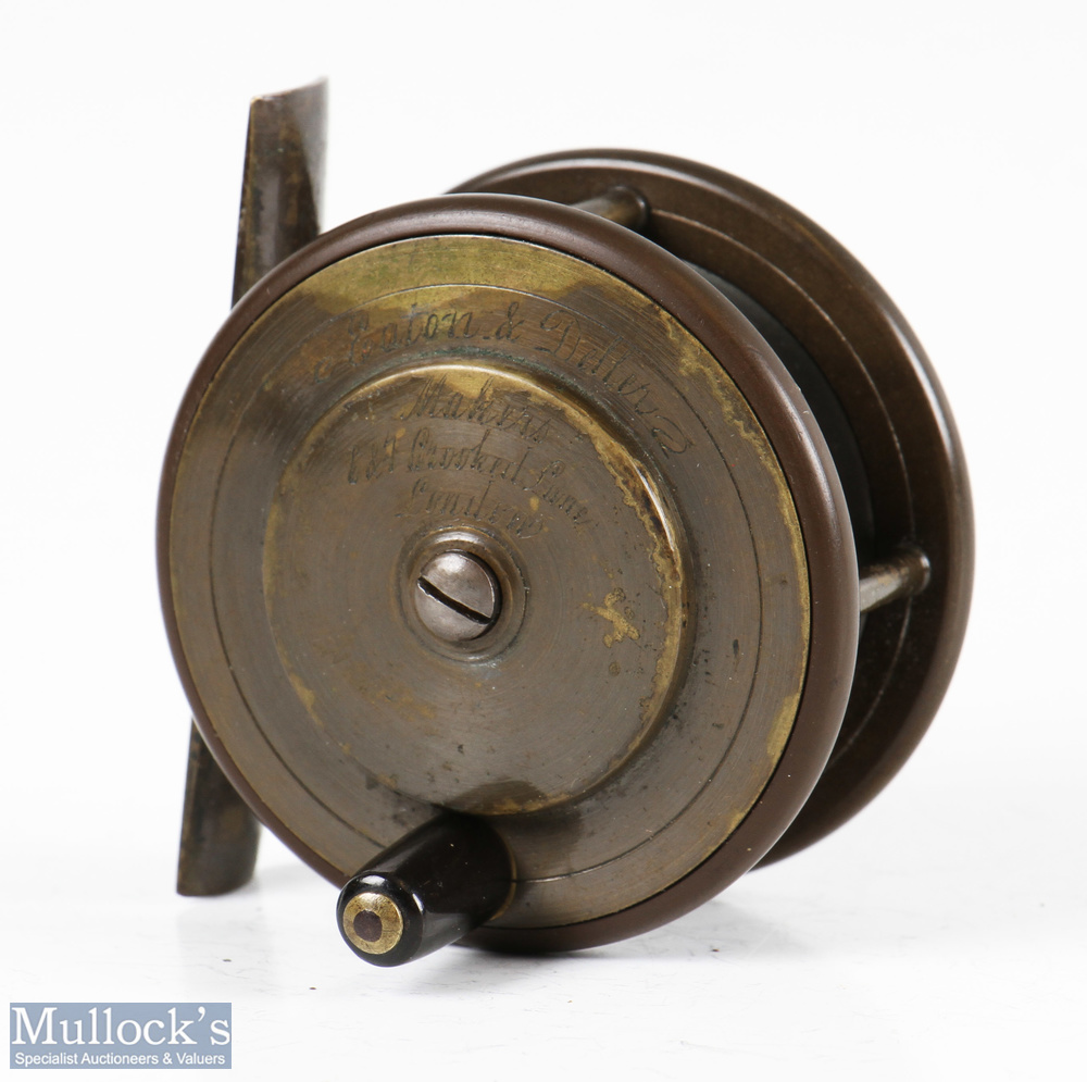 Eaton & Deller 2 ½” brass and ebonite trout fly reel with Eaton & Deller Makers 6&7 crooked Lane
