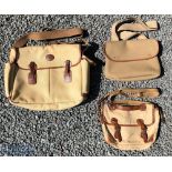 3x Canvas and leather Tackle Bags one by Barbour with zip top and zipped front pockets. Brady single